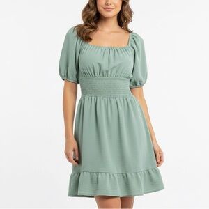 Hesperus Elegant Sage Green Puff Sleeve Dress